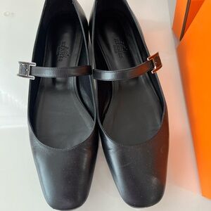 Hermes Black Jane Ballet Flat Women's Shoes